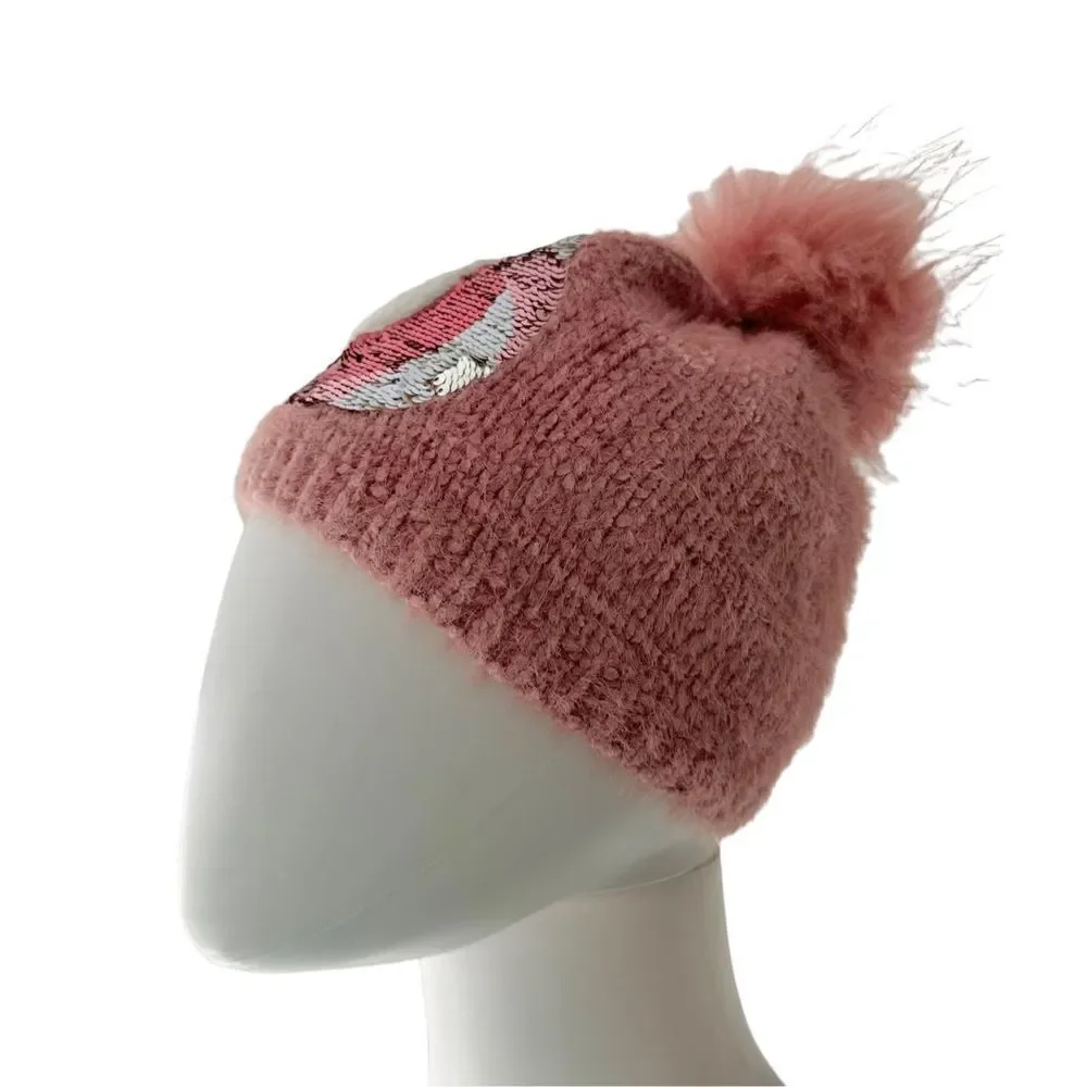Girl’s Sequin Unicorn Pom Beanie, L